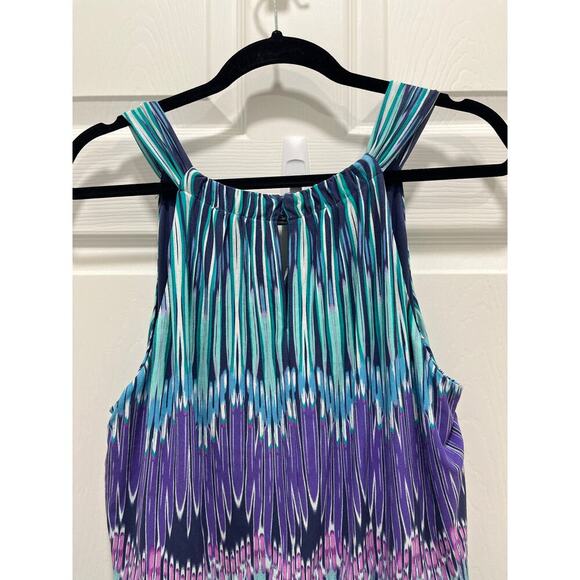 Chico’s | Purple Teal Ikat Print Maxi Dress Size 2 (Large) Stretch Knit Abstract - Picture 6 of 15